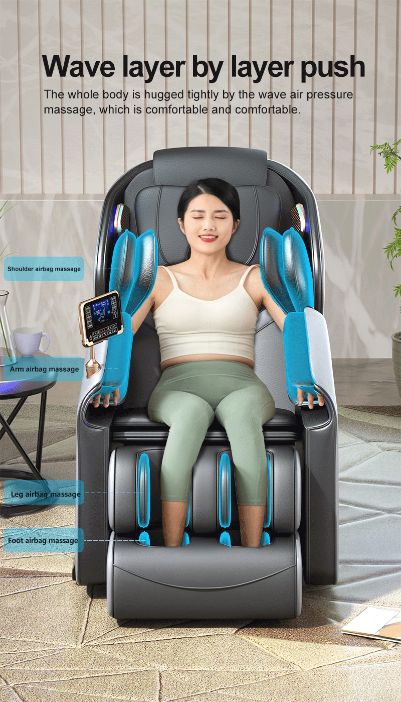 2022 المنزل استخدام الجسم كله انعدام الجاذبية مدلك كرسي ضغط الهواء LCD التحكم باللمس العلاج بالحرارة الاسترخاء مدلك كرسي مع الموسيقى