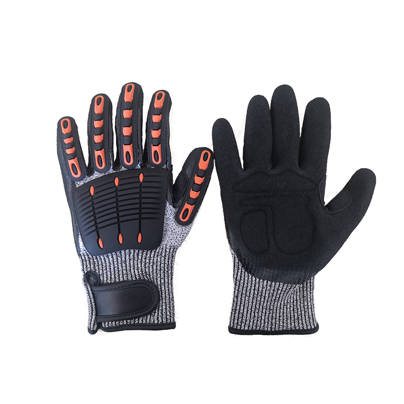 13 Gauge TPR Anti Cut HPPE Sandy Nitrile Coated Work Gloves Hand With Velcro Cuff and Padded Palm